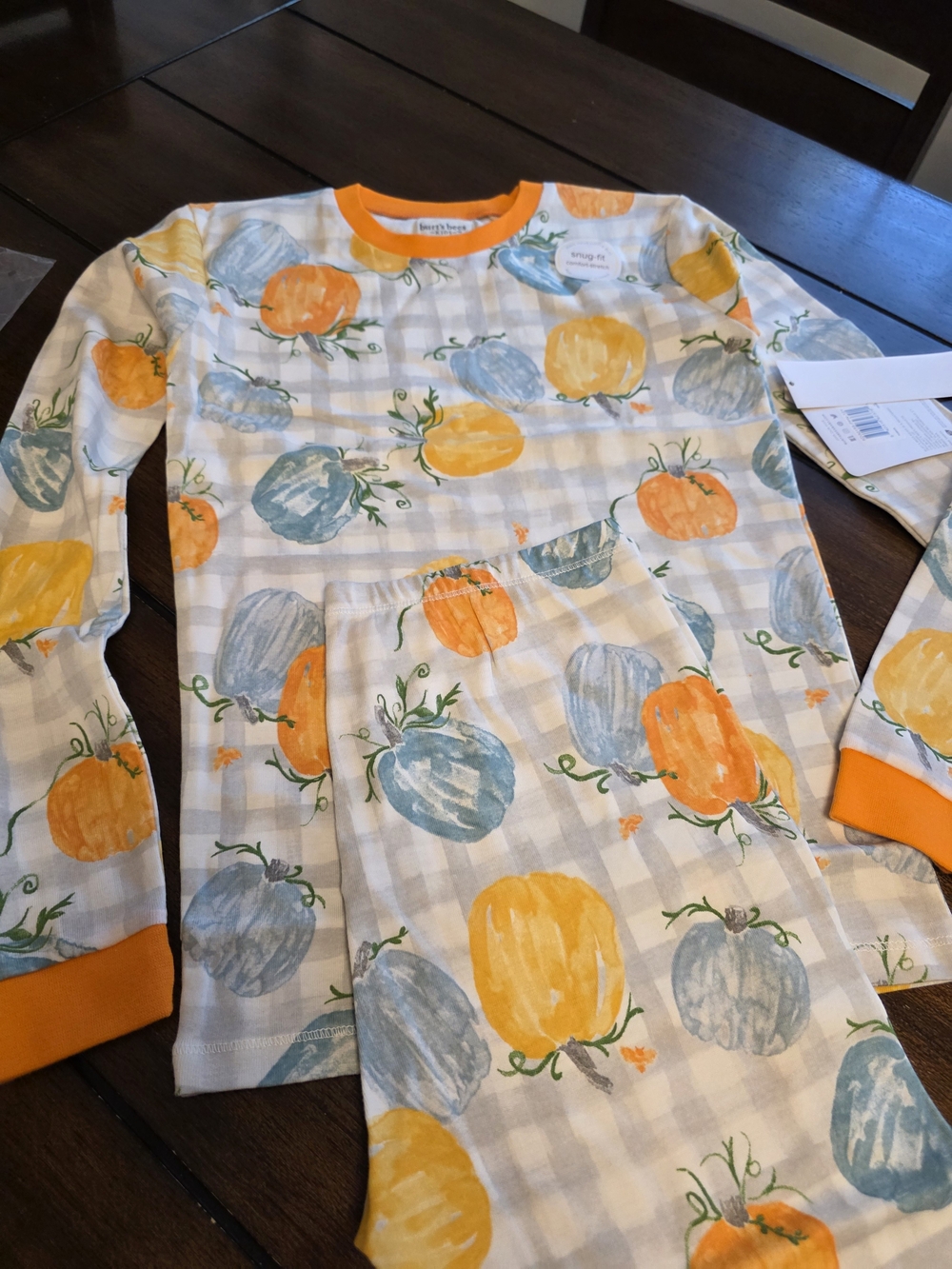 Kids Long-Sleeve Pumpkin Print Top - Orange Trim